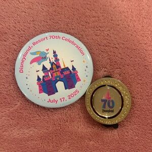 Exclusive Disney 70th Celebration Button  & VIP Tour Pin Set
